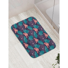 Leaves Hibiscus on Dark Bath Mat