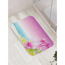 Abstract Waves Hibiscus Palms Bath Mat