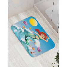 Wave with Cartoon Fish Bath Mat