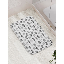 Pencil Drawn Retro Cameras Bath Mat