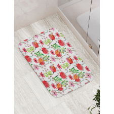 Scribbled Flowers and Leaves Bath Mat