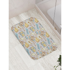 Sketchy Croissants Roses Bath Mat