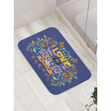 Floral Themed Text Bath Mat