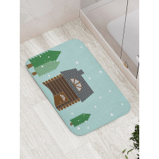 Cabin in Snowy Landscape Bath Mat