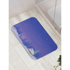 Houses in Snowy Night Bath Mat