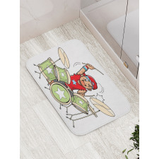 Cartoon Style Boy Drummer Bath Mat