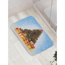 Fir Tree Snowy Weather Bath Mat