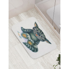 Cat Cartoon Fish Skeleton Bath Mat