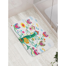 Owls on Tree with Dots Bath Mat