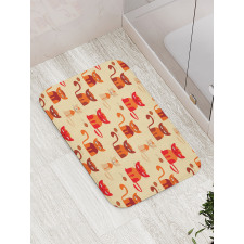 Cats in Paprika Orange Tone Bath Mat