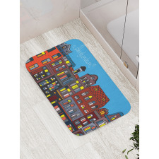 Graphic Colorful Houses Bath Mat