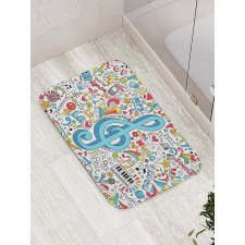 Big Clef with Doodles Around Bath Mat