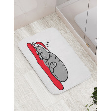 Cat with Santa Hat Bath Mat