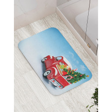 Red Truck Xmas Tree Bath Mat