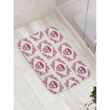 Maroon Motif Flowers Bath Mat