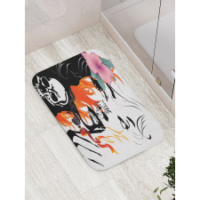 Pink Flower and Skull Bath Mat