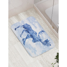 Blue Winter Antlers Tree Bath Mat