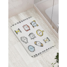 Hand Drawn Vintage Clock Bath Mat