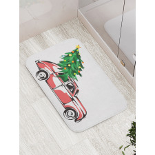 Retro Car Xmas Tree Bath Mat