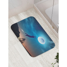 Cat Catching Moon Stars Bath Mat