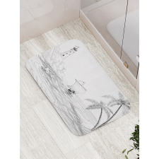 Sketch with Boat Palms Bath Mat