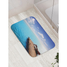 Wooden Deck on a Lake Bath Mat