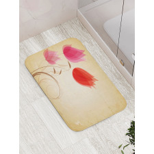 Hazy Red Flowers Nature Bath Mat