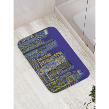 Cityscape Square Blue Bath Mat