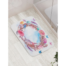 Floral Wreath Feathers Bath Mat