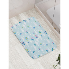 Cartoon Sky Planes Clouds Bath Mat