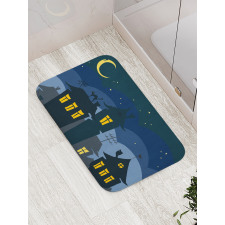 Cartoon Town with Cat Bath Mat