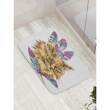 Cat with Colorful Feathers Bath Mat