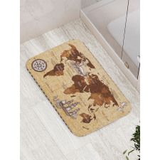 Retro Sketch World Map Bath Mat