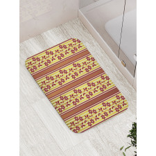 Red Flowers on Stripes Bath Mat