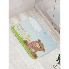 Cartoon Teddy Bear and Toy Bath Mat