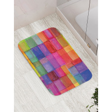 Rainbow Colors Squares Bath Mat