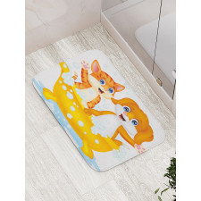 Cartoon Cat and Dog Bath Bath Mat