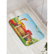 Cartoon Dinosaurs in Park Bath Mat