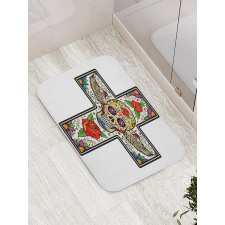 Wing Sugar Skull Roses Bath Mat