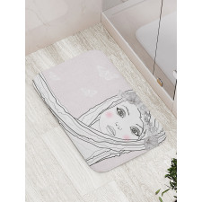 Girl with Floral Hair Bath Mat