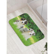 Puppy Family in Garden Bath Mat