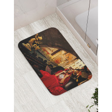 Woman in Red Cloak Mask Bath Mat