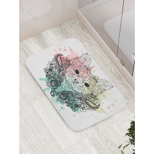 Dog Sketch Flowers Bath Mat