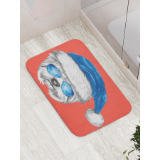 Blue Santa Hat Funny Bath Mat