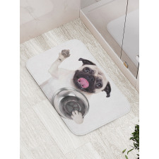 Dog Holding Food Bowl Bath Mat