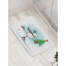 Skating Xmas Tree Snow Bath Mat