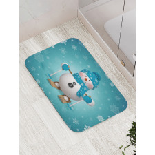 Skiing Snowflakes Fun Bath Mat