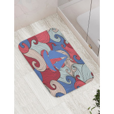 Blue Boat Silhouette Bath Mat