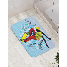 Teenager on Skateboard Bath Mat