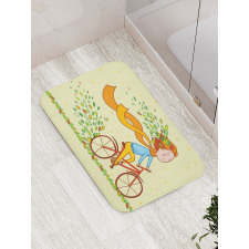 Girl Bike Autumn Leaves Bath Mat